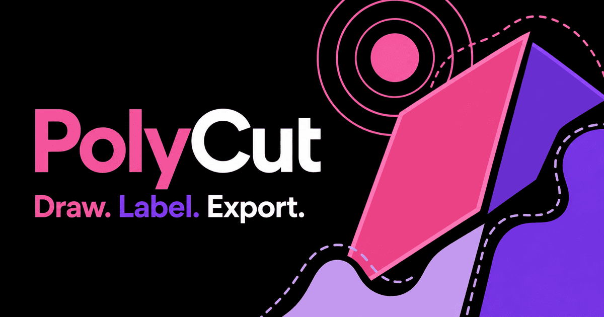PolyCut social preview with Draw. Label. Export. artwork
